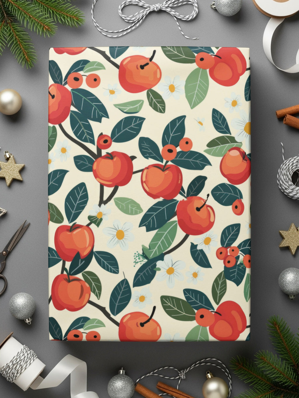 Festive Orange and Green Floral Wrapping Paper Design