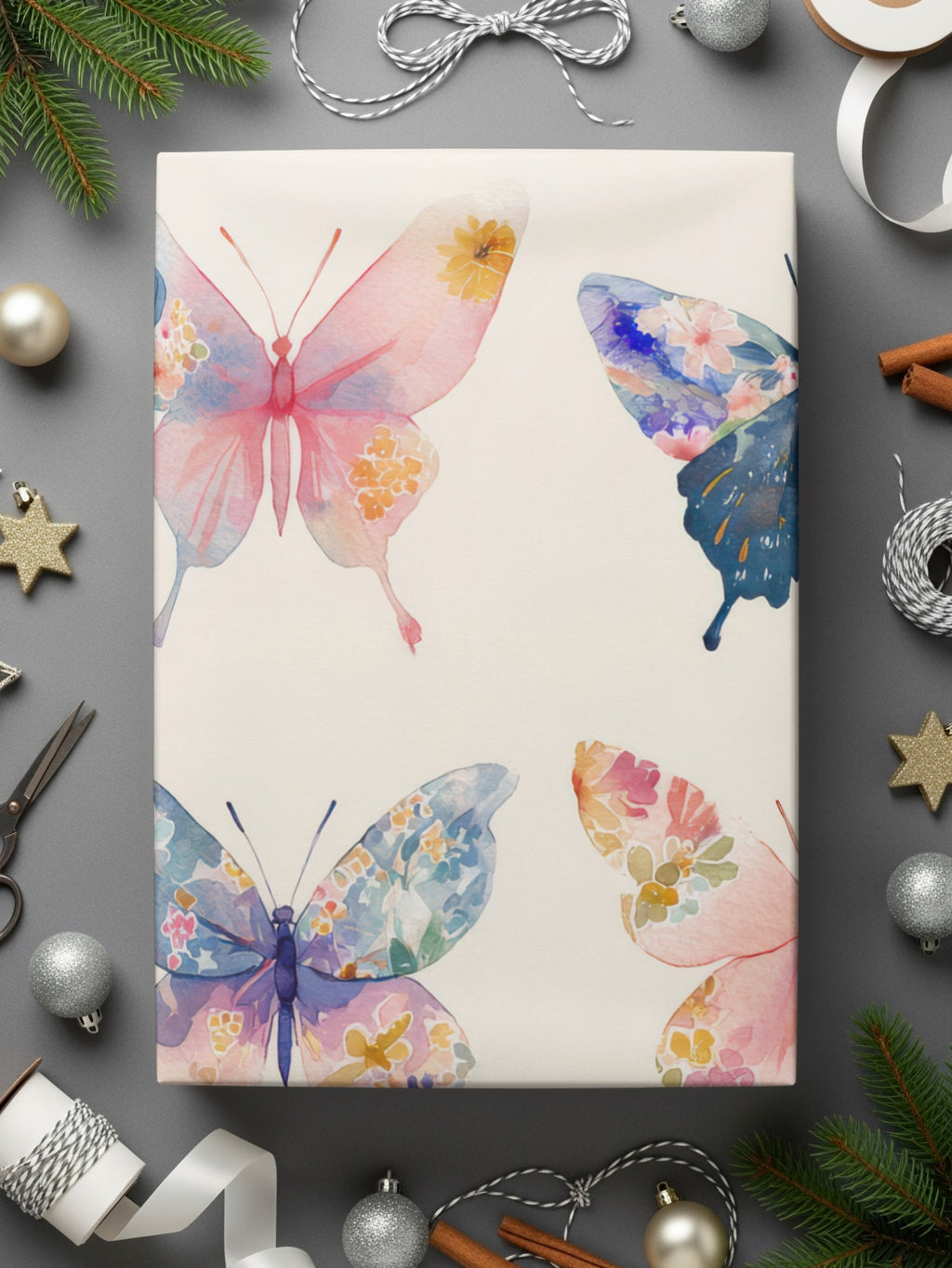 Watercolor Butterfly Design Gift Wrap Paper Sheets