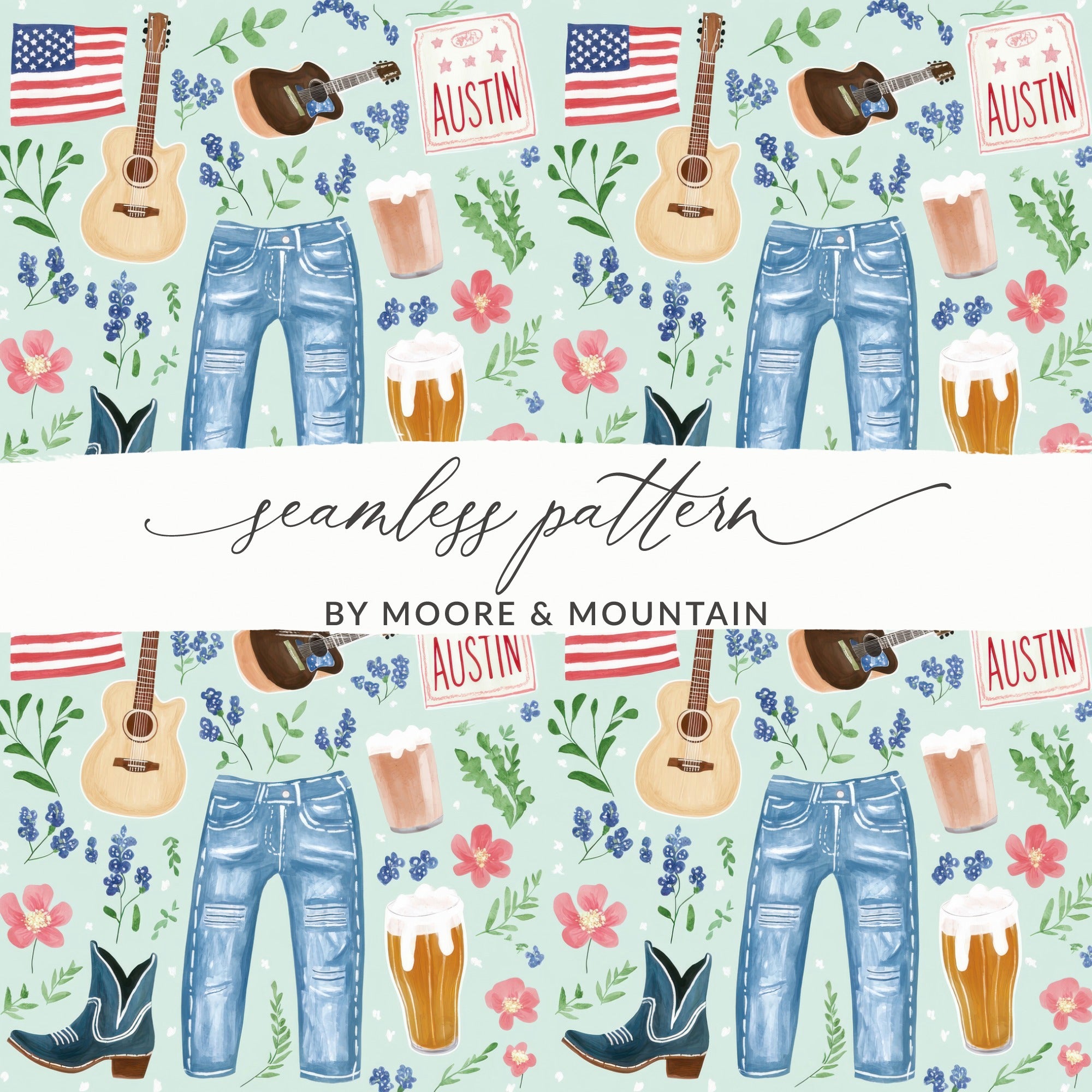 Austin Themed Seamless Pattern by Moore & Mountain