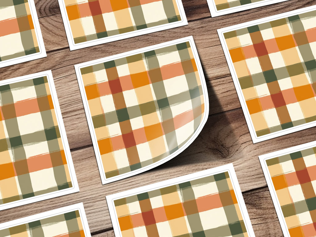 Colorful Autumn Plaid Pattern on Wooden Background stickers