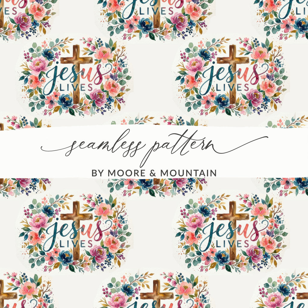 Jesus Lives Floral Cross Seamless Pattern product type
Jesus Lives, Seamless Pattern, Floral Pattern, Watercolor Flowers, Christian Design, Religious Pattern, Cross Design, Digital Paper, Fabric Print, Scripture Art, Faith Based, Easter Design, Inspirational Art, Sublimation Design, Spring Flowers, Pink Blue Floral, Greenery Pattern, Moore Mountain, Spiritual Decor, Holy Cross