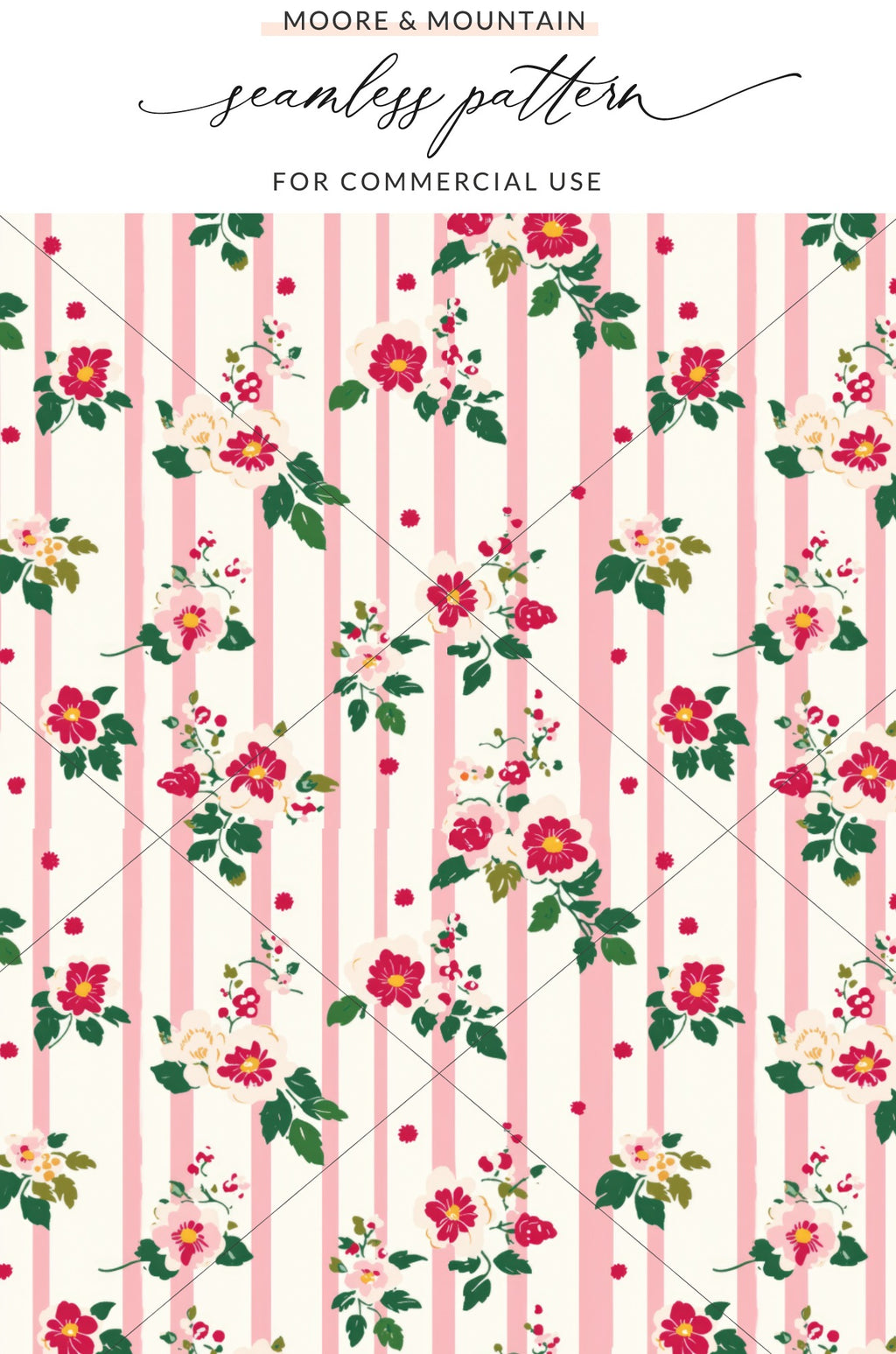 Pink Floral Striped Seamless Pattern for Commercial Use