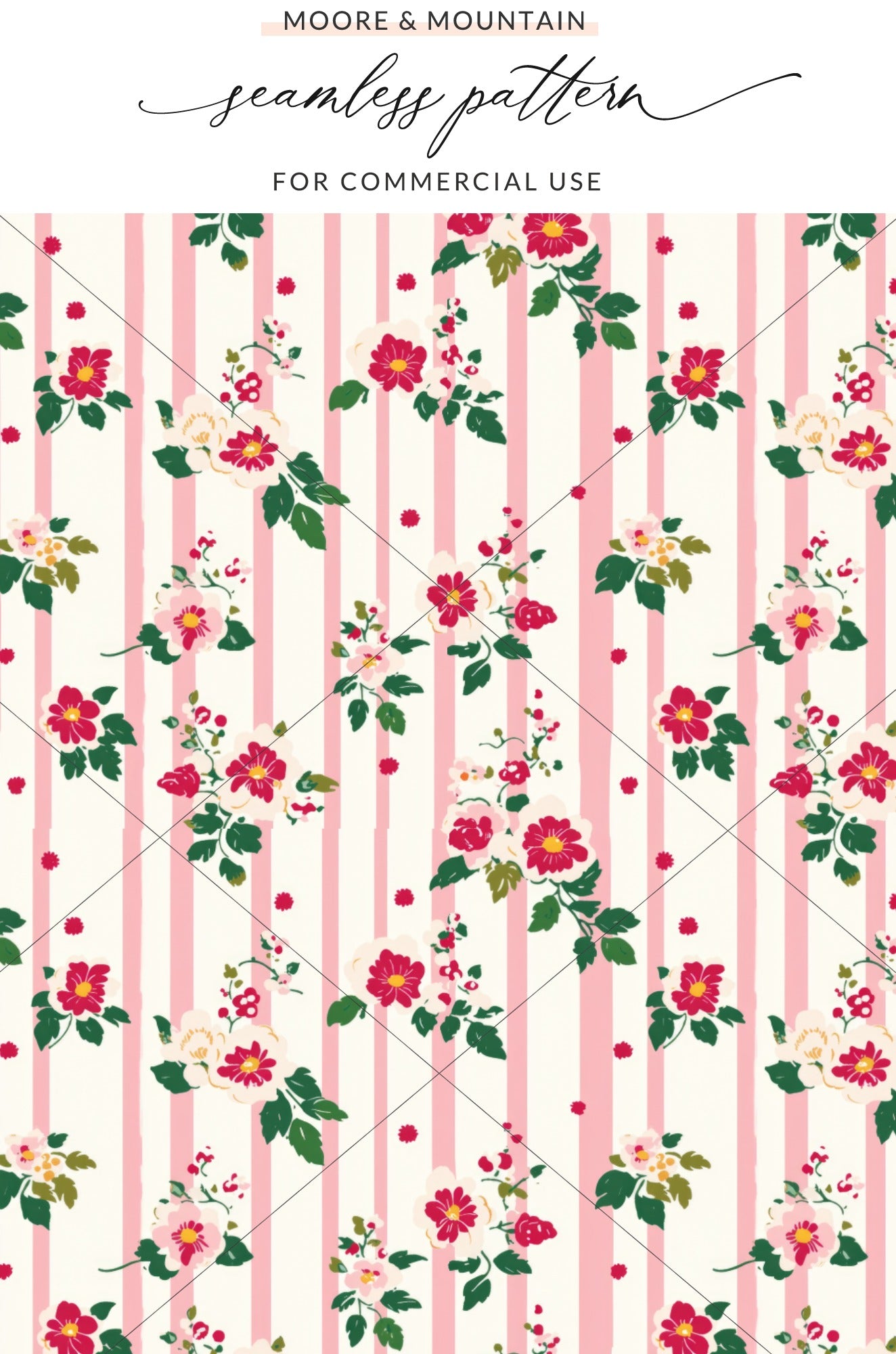 Pink Floral Striped Seamless Pattern for Commercial Use