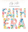 "Faith Era" text in watercolor floral letters by Moore & Mountain.