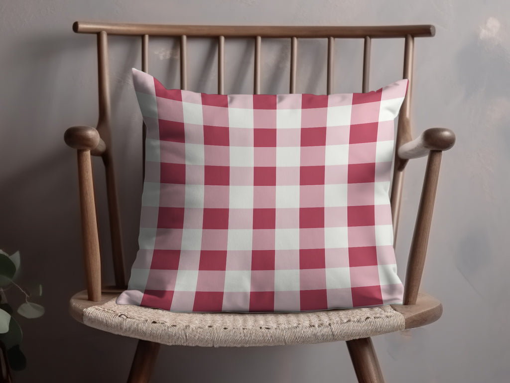 Pink and White Checkered Pattern Throw Pillow Product