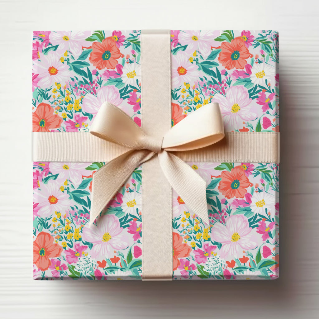Floral Gift Wrap with Cream Ribbon Perfect for All Occasions