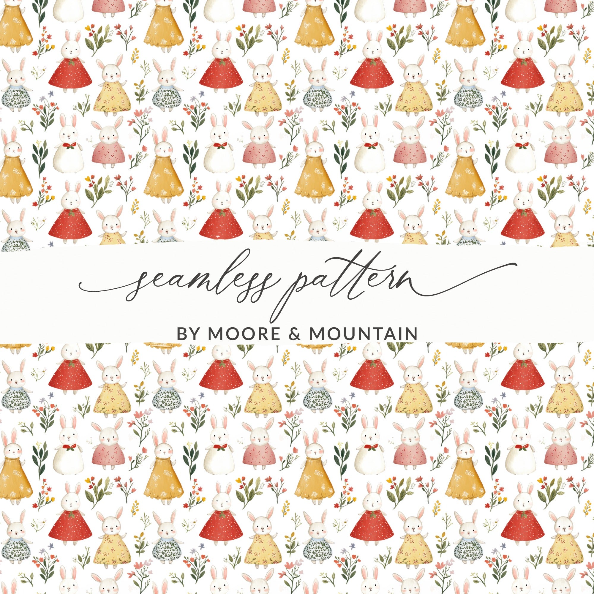 Cute Bunnies Floral Seamless Pattern BY MOORE & MOUNTAIN product type