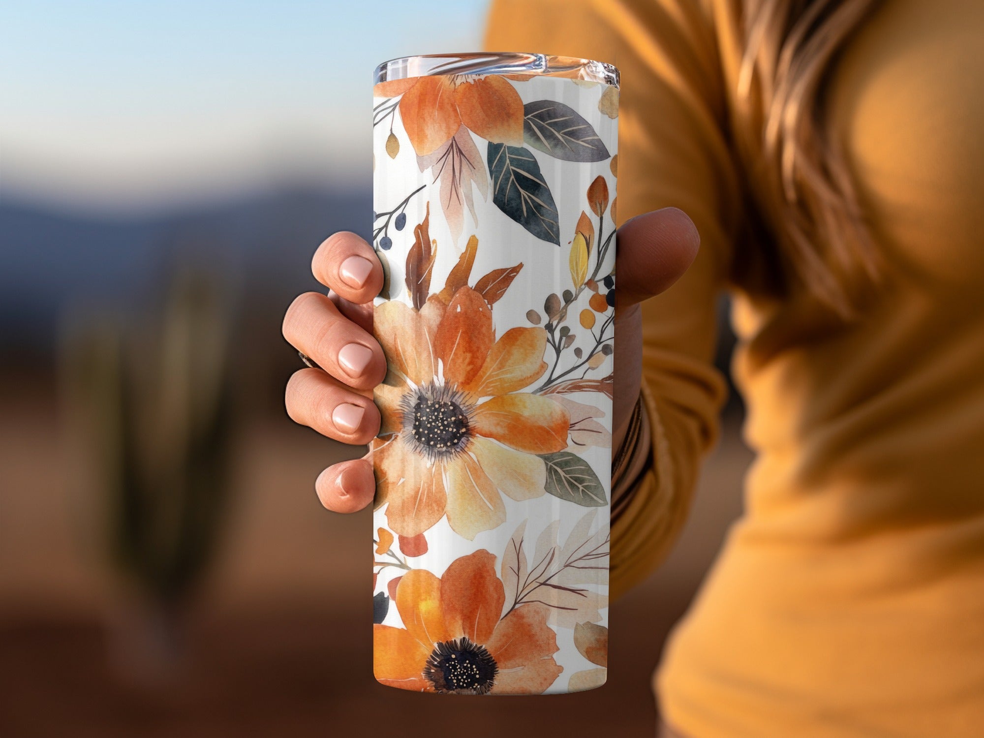Autumn Floral Design Travel Tumbler Insulated Mug Cup