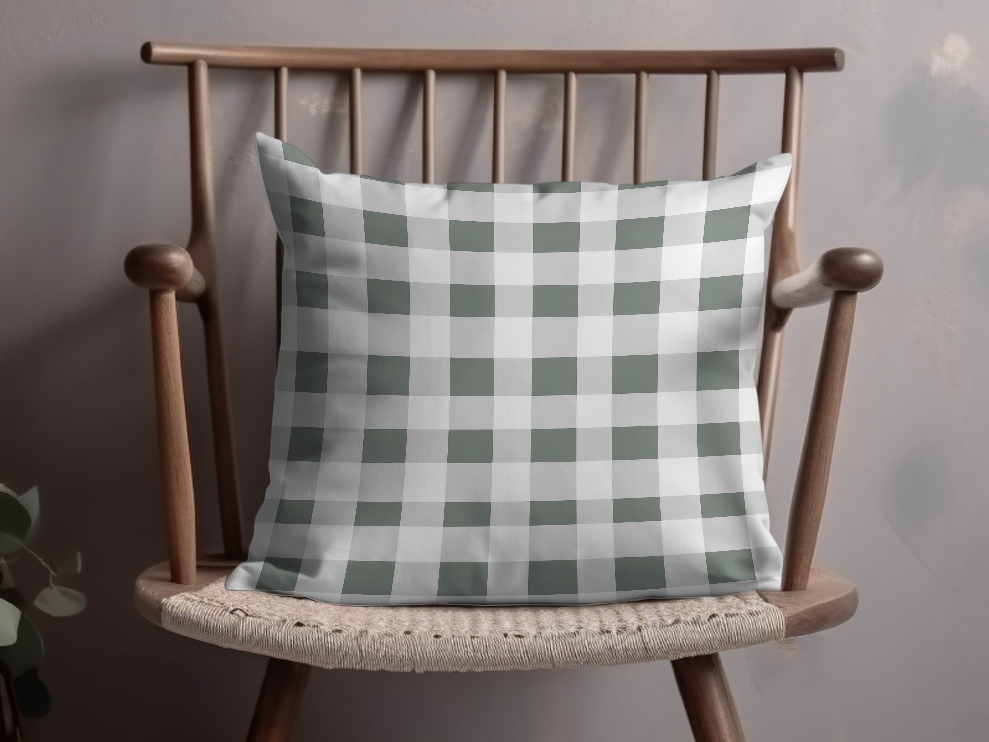 Green and White Checkered Throw Pillow for Home Decor