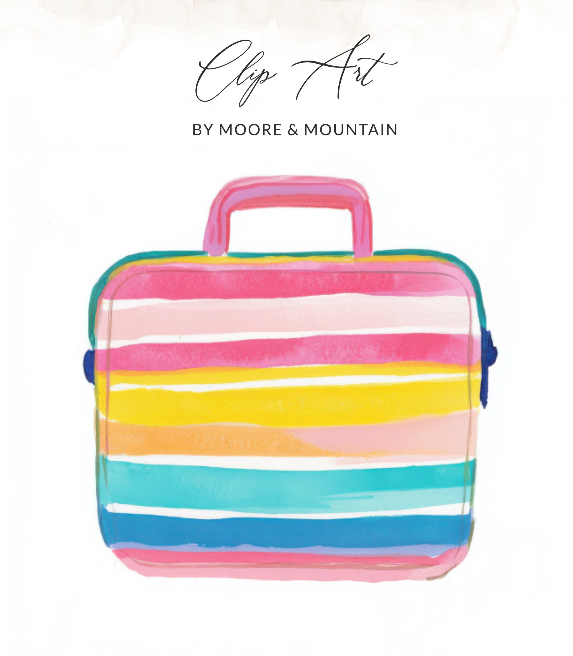Striped watercolor lunchbox with "Clip Art by Moore & Mountain" text.