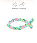 Teal fish clip art with a floral pattern and "Clip Art by Moore & Mountain" text.