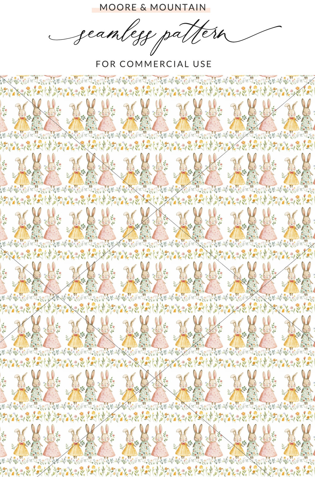 Cute Watercolor Bunny Floral Seamless Digital Pattern product type