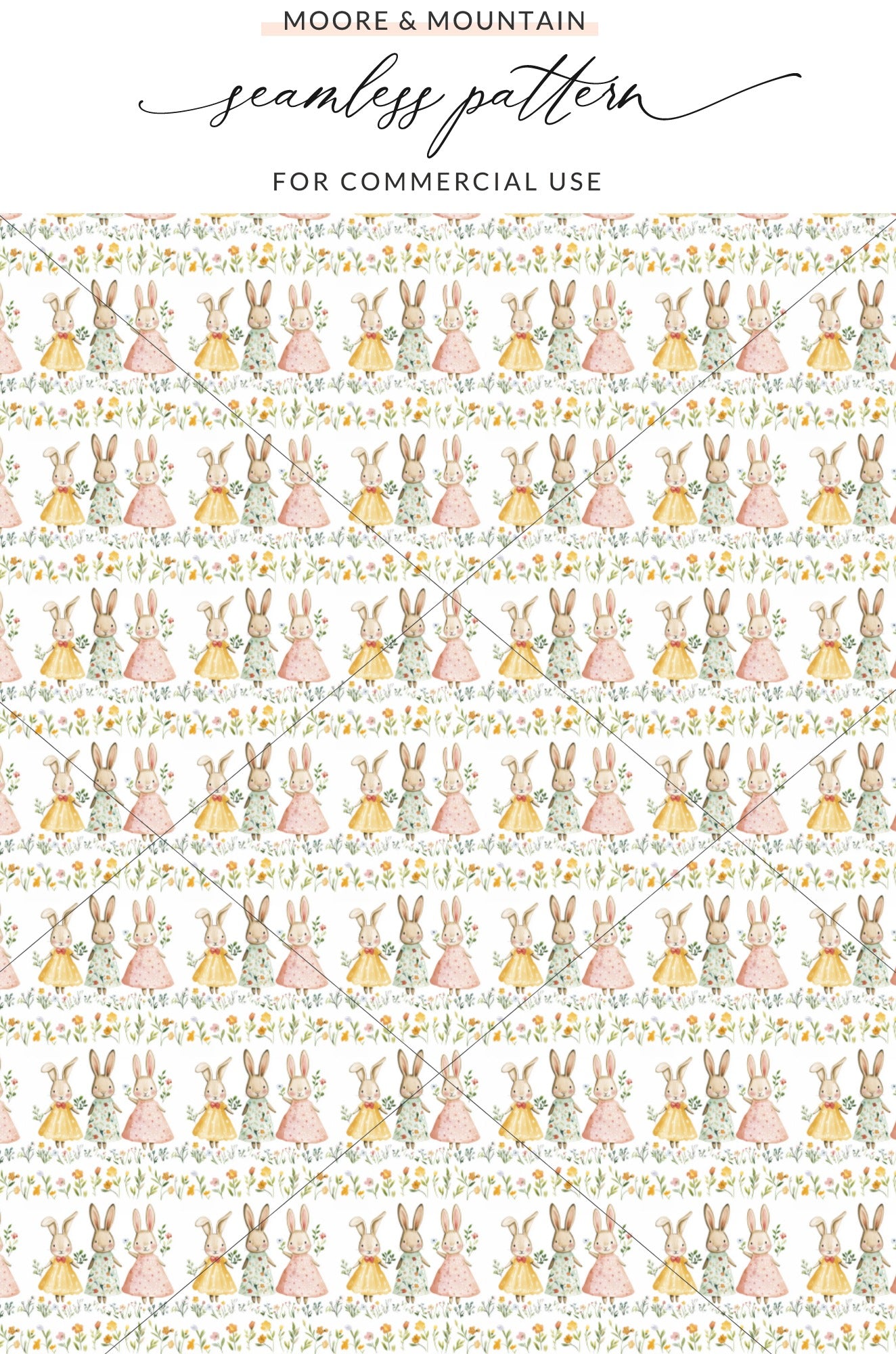 Cute Watercolor Bunny Floral Seamless Digital Pattern product type