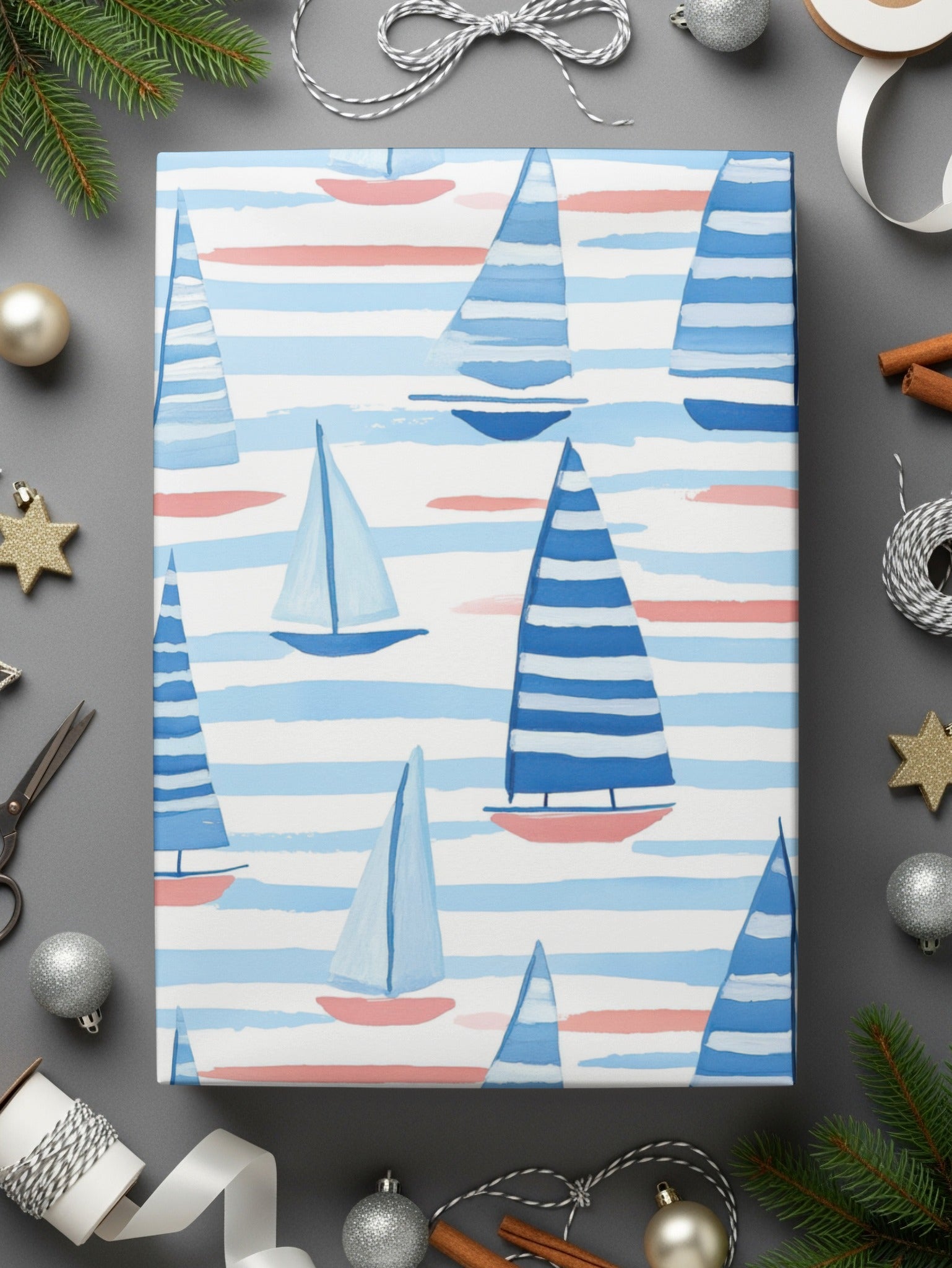 Blue and Pink Sailing Boats Wrapping Paper Product