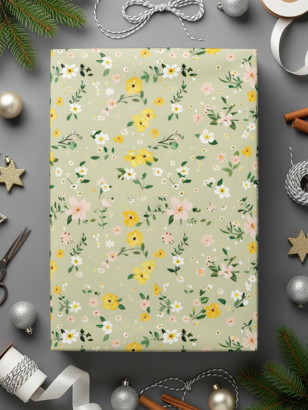 Floral Yellow Green Wrapping Paper for Gifts