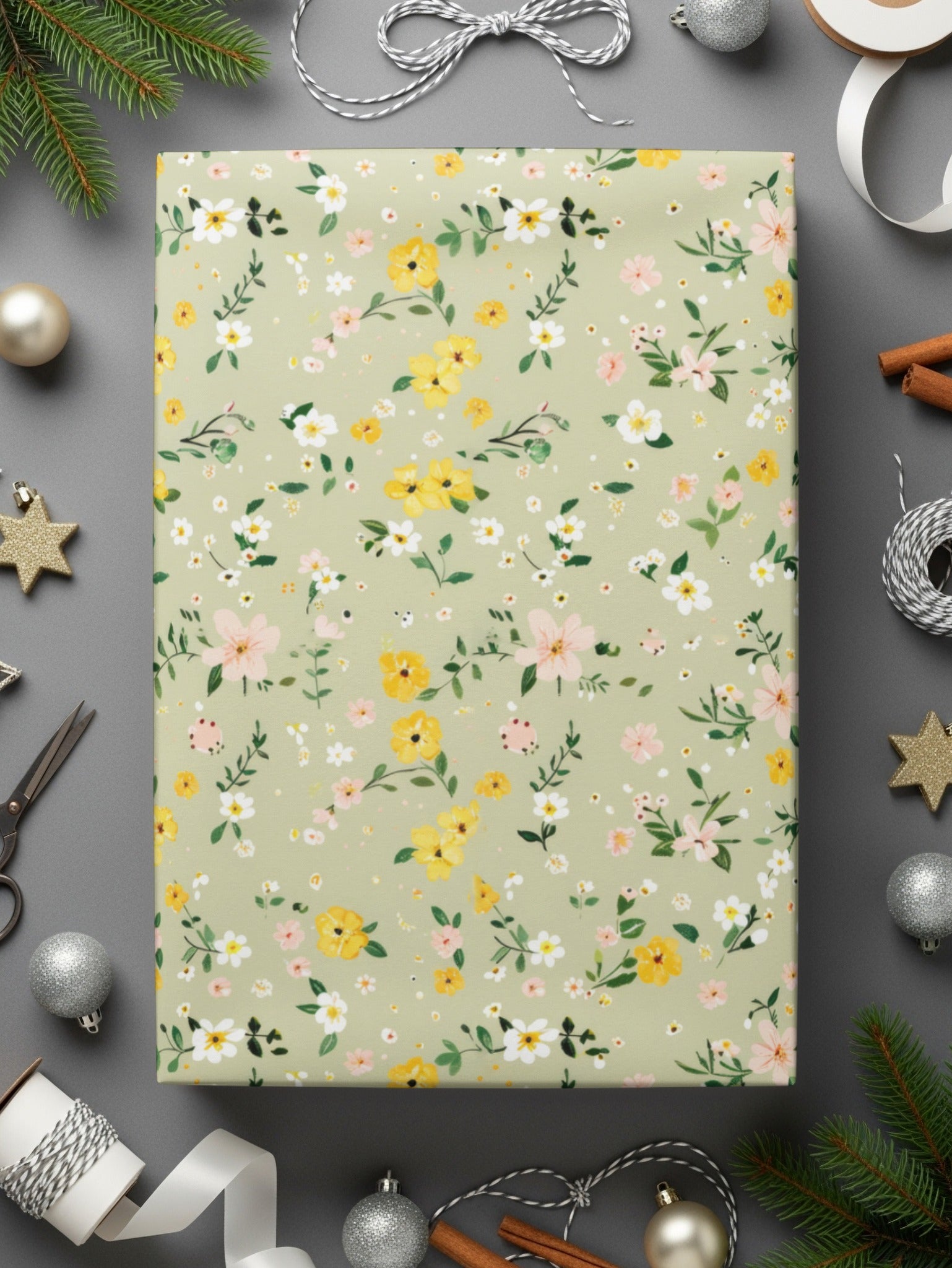 Floral Yellow Green Wrapping Paper for Gifts