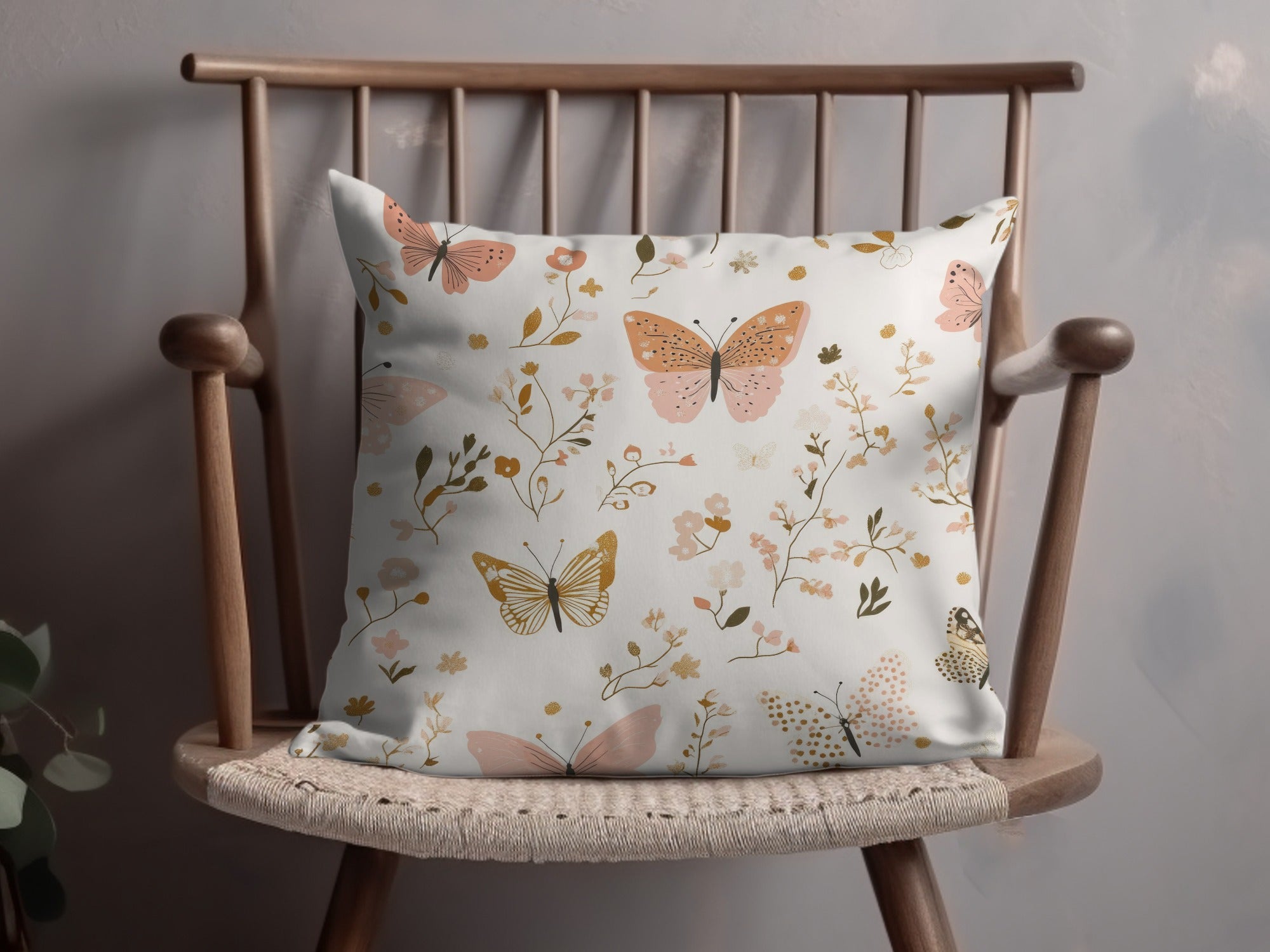 Beautiful Butterfly and Floral Print Pillow Cushion