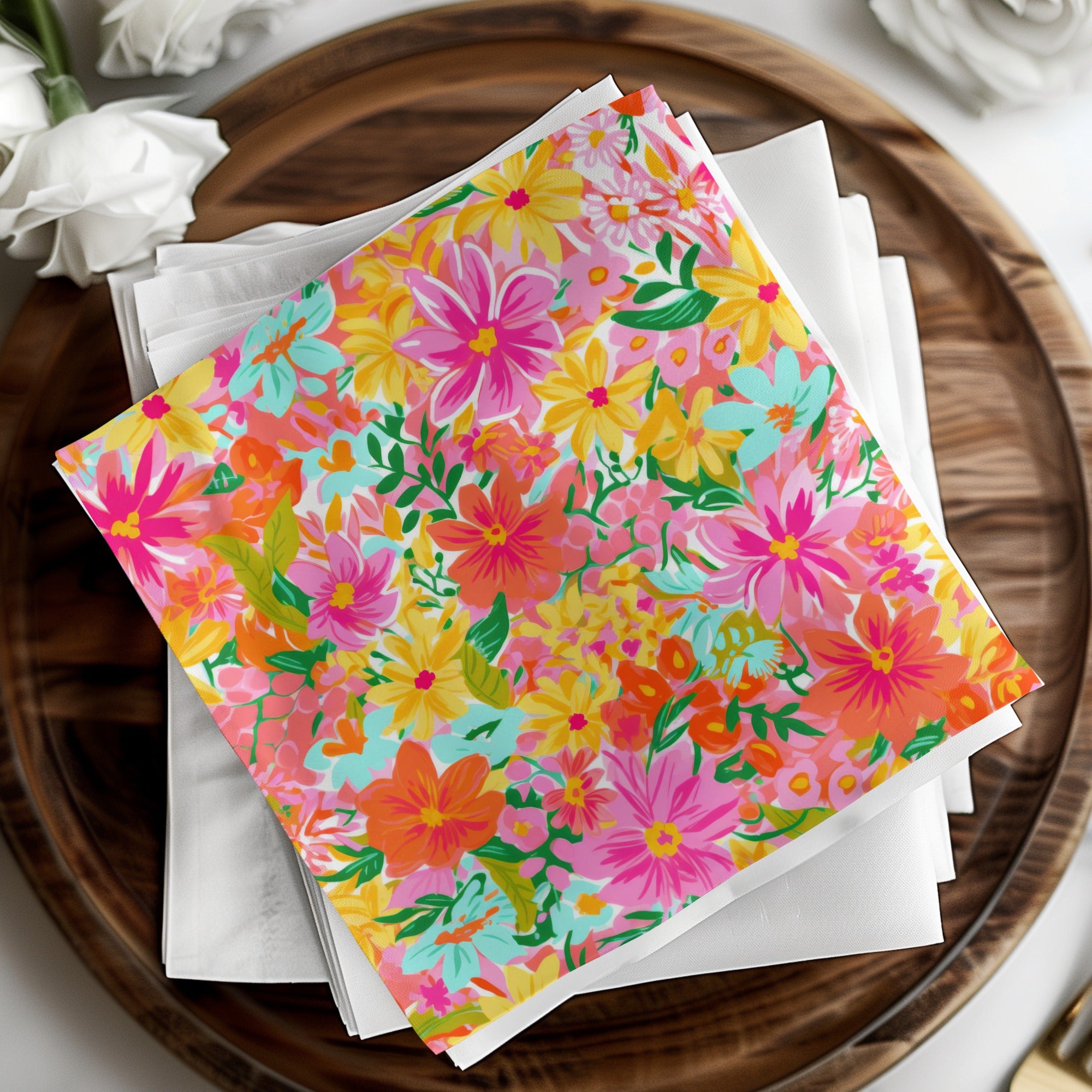 Vibrant Floral Print Design for Decorative Napkins