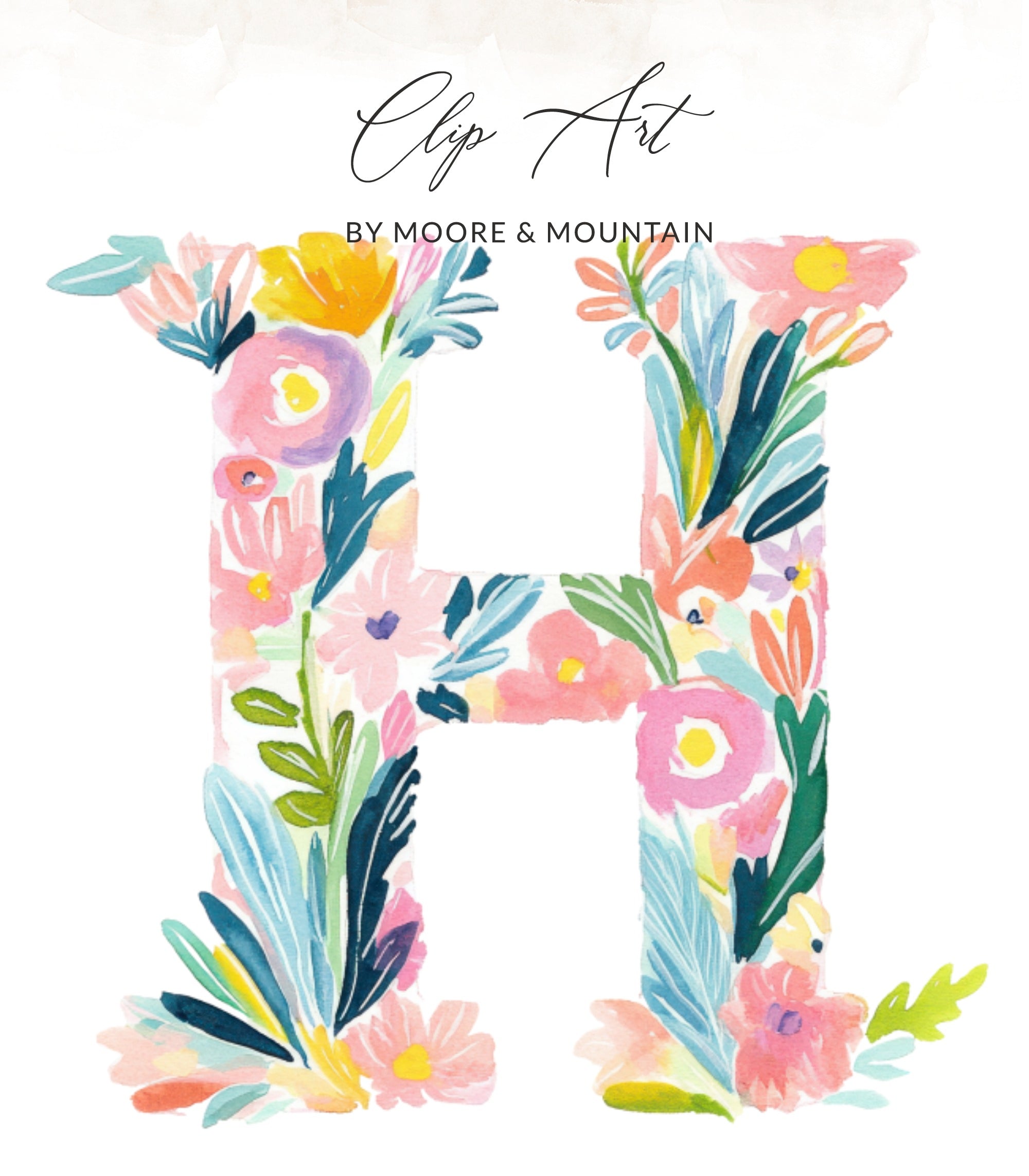 Floral letter H with "Clip Art by Moore & Mountain" text.