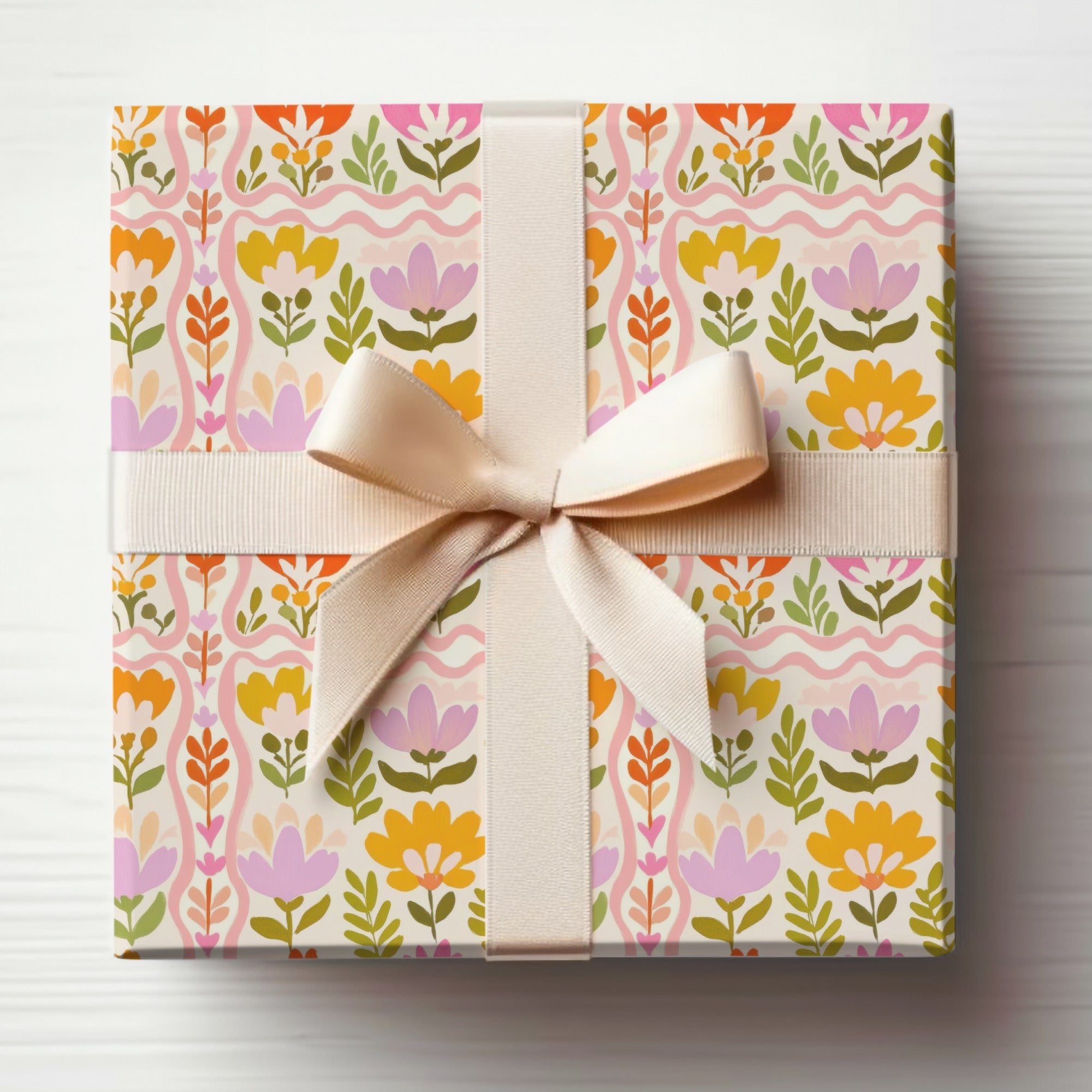 Colorful Floral Gift Box with Ribbon for Special Occasions