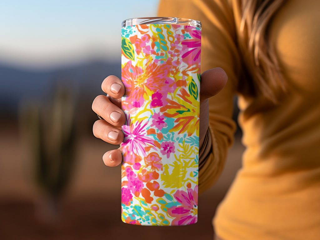 Colorful Floral Patterned Insulated Tumbler