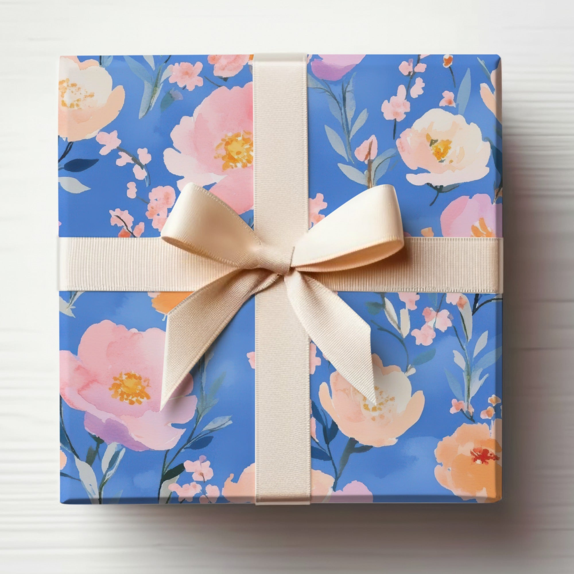 Elegant Floral Design Gift Wrapping Paper with Ribbon