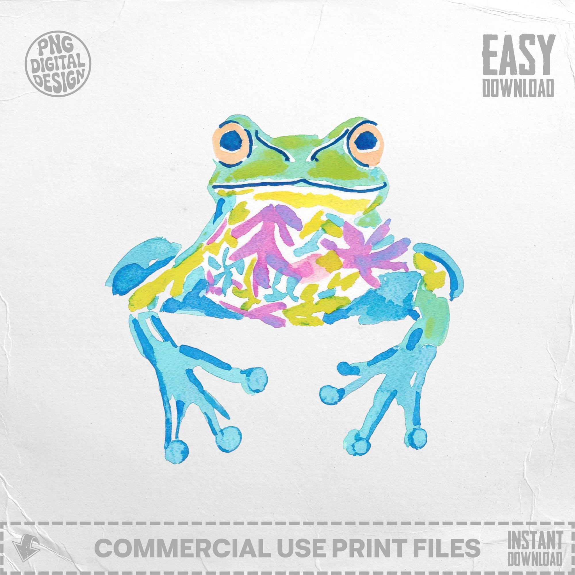 Colorful watercolor frog illustration with "Easy Download" text.