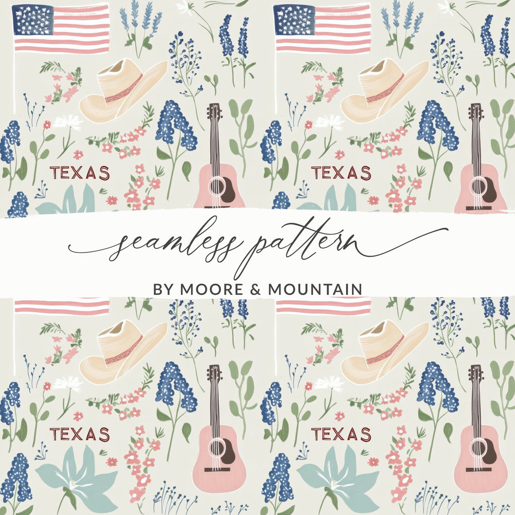 Texas Country Floral and Guitar Seamless Pattern Design