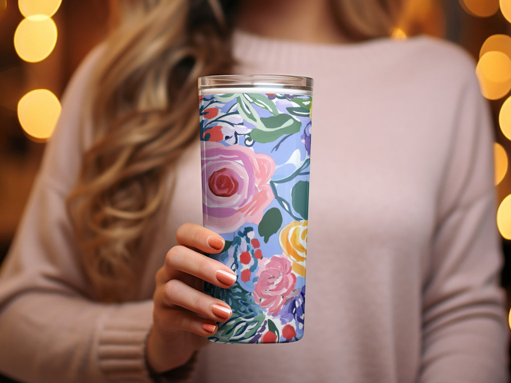 Fine Art Floral Seamless Pattern, Blue Pink Orange, Digital Paper, Gouache Floral Print, Fabric Design, Scrapbooking Paper