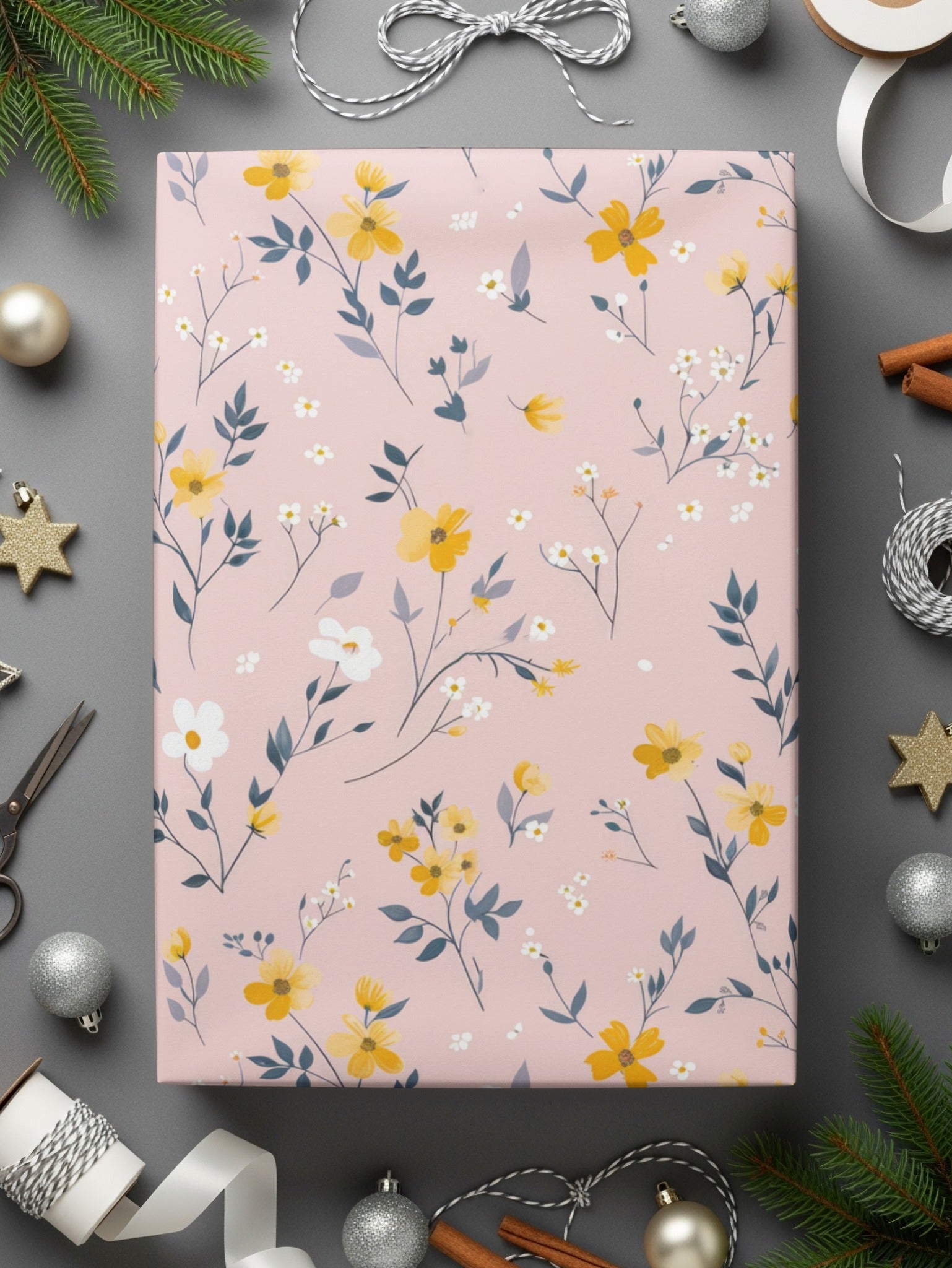 Floral Pink Yellow Wrapping Paper for Gifts