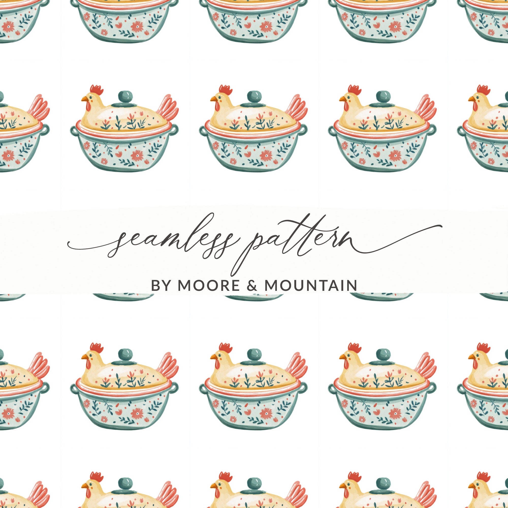 Seamless pattern chicken pot floral BY MOORE & MOUNTAIN product type