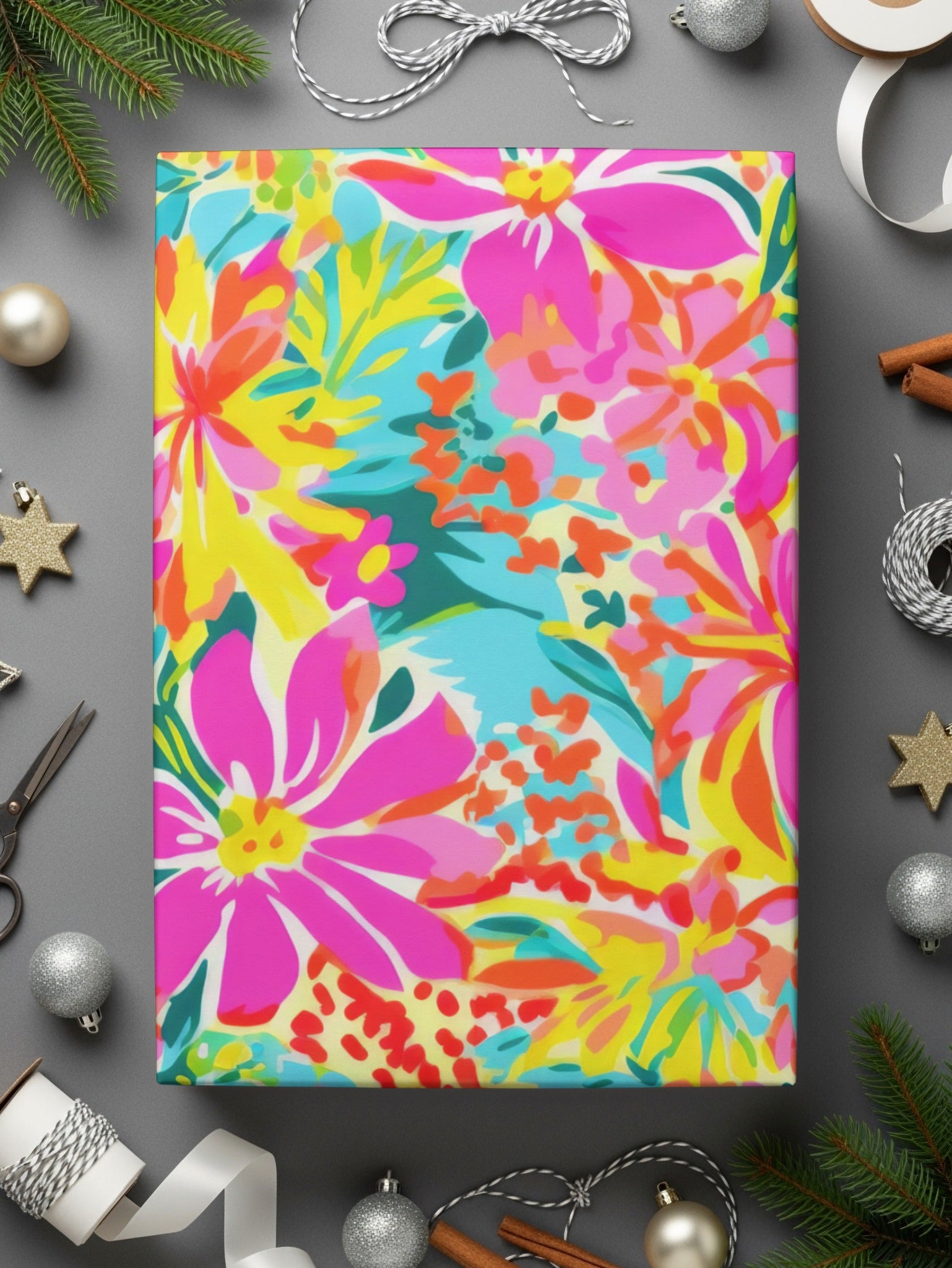 Colorful Festive Floral Pattern Gift Wrapping Paper
