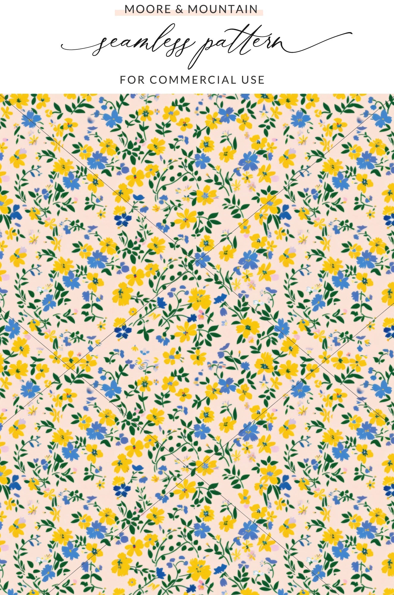 Yellow and Blue Floral Seamless Pattern for Commercial Use