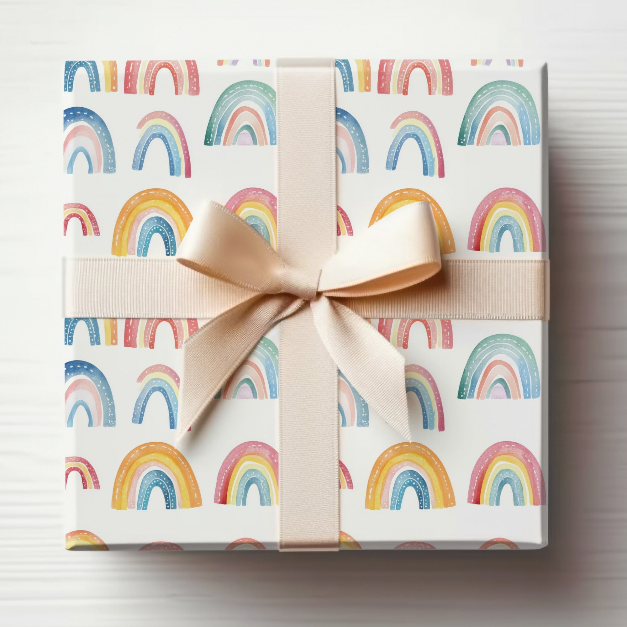 Pastel Rainbow Patterned Gift Box with Bow