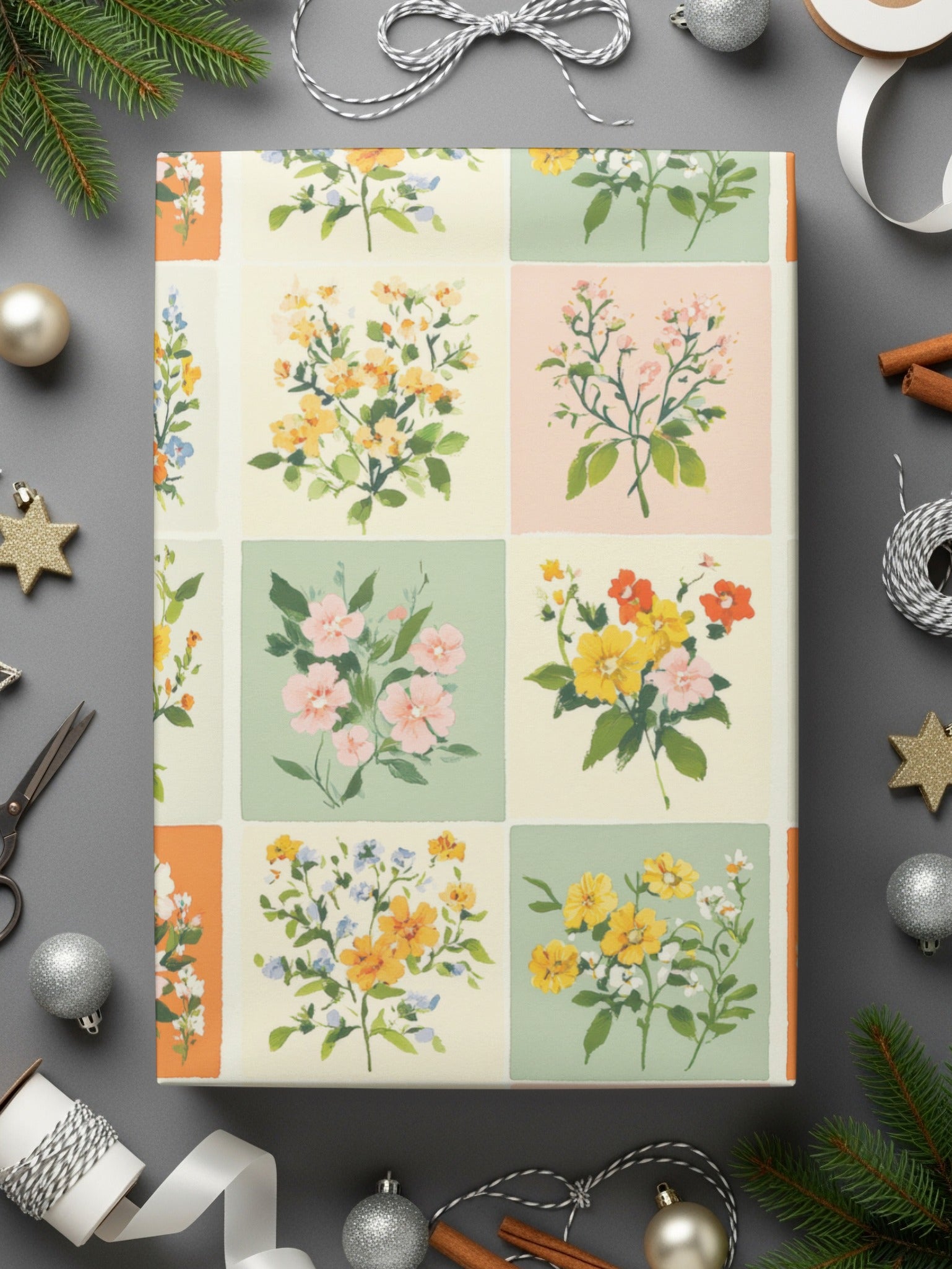 Vintage Floral Print Gift Wrapping Paper for Holidays