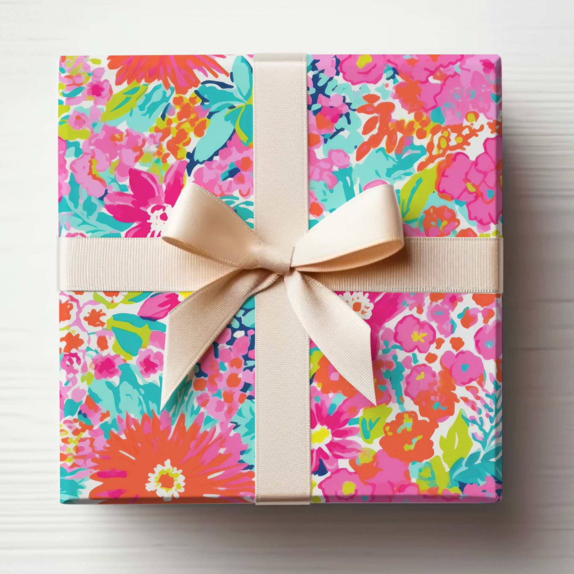 Vibrant Floral Gift Box With Elegant Ribbon Design