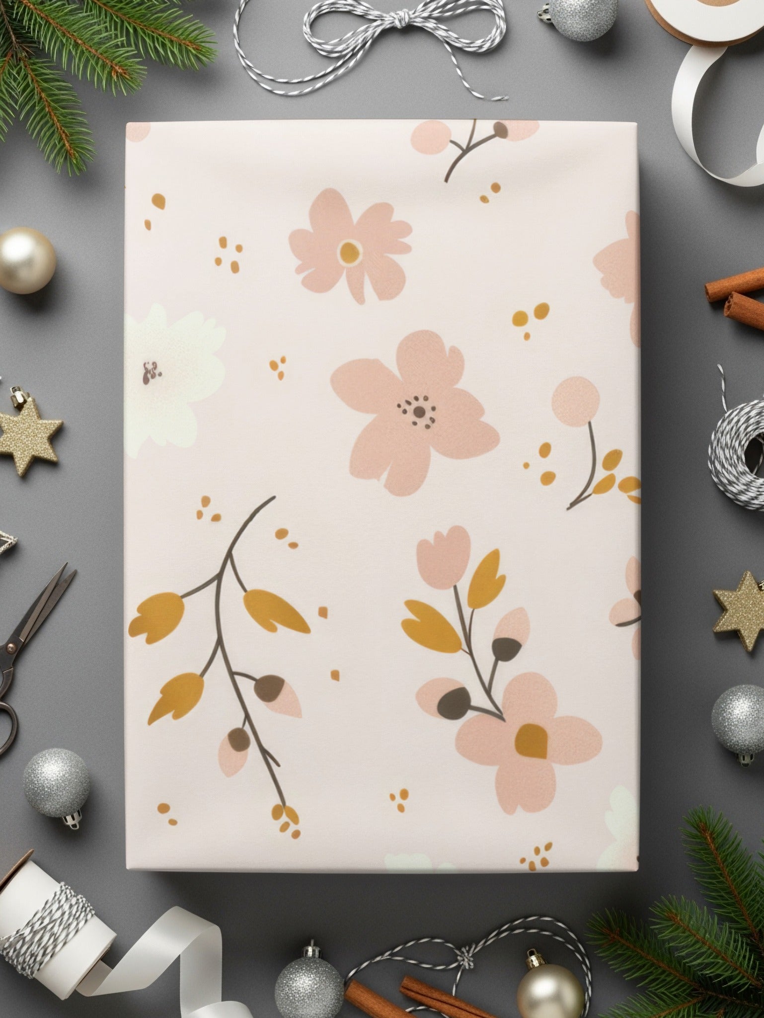 Floral and Leaf Pattern Gift Wrapping Paper