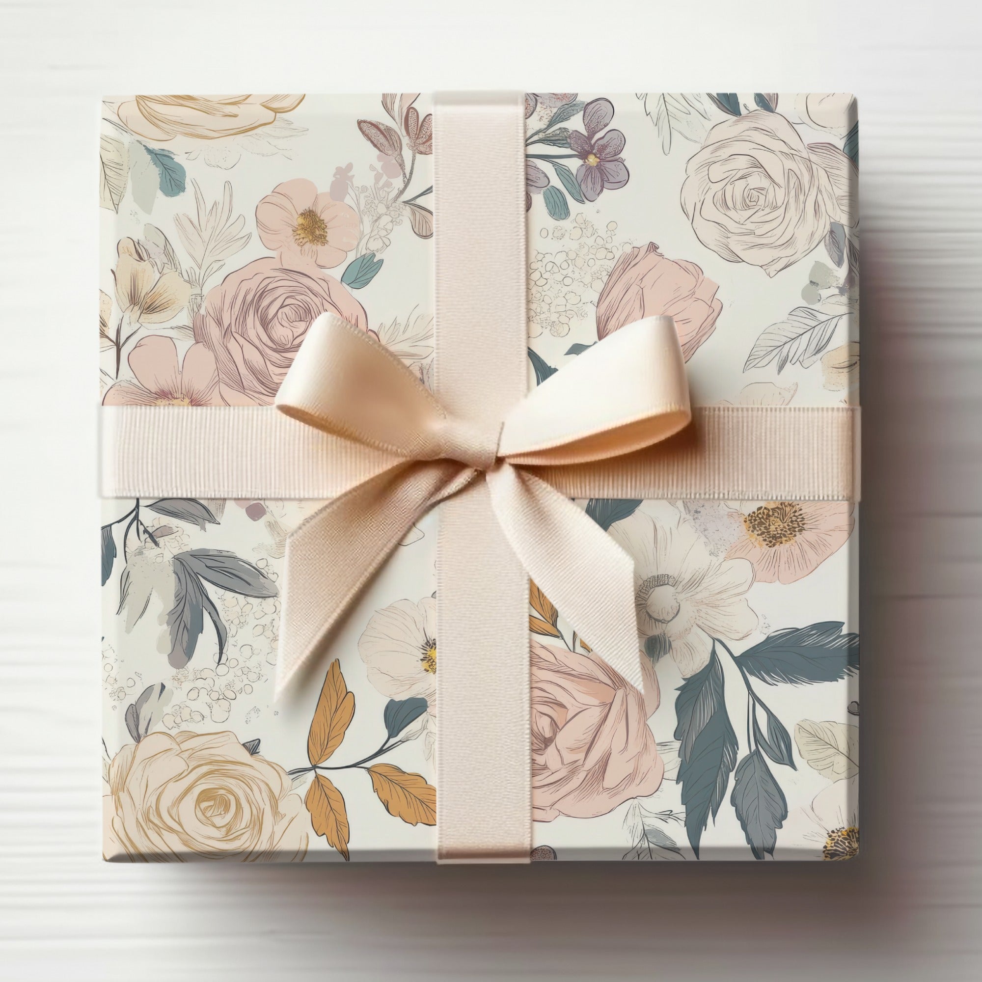 Elegant Floral Gift Wrapping Paper with Bow