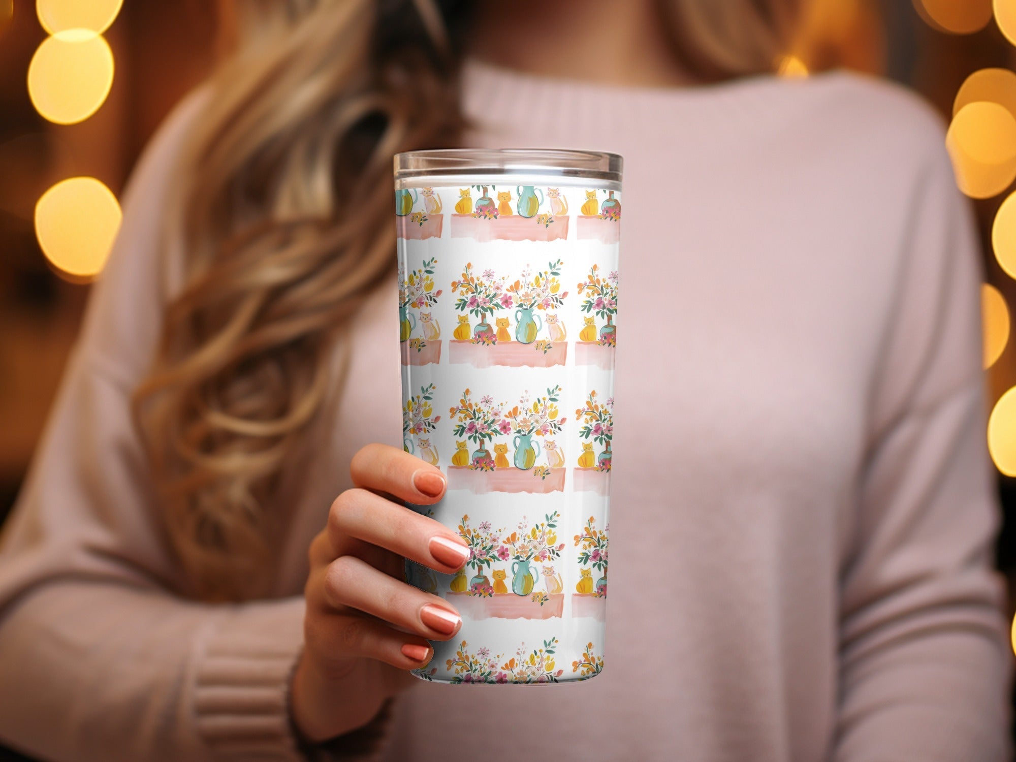 Cat and Floral Digital Paper, Seamless Pattern, Watercolor Style, Printable Fabric, Scrapbooking Paper, Kitty Design, Animal Digital - Moore and Mountain