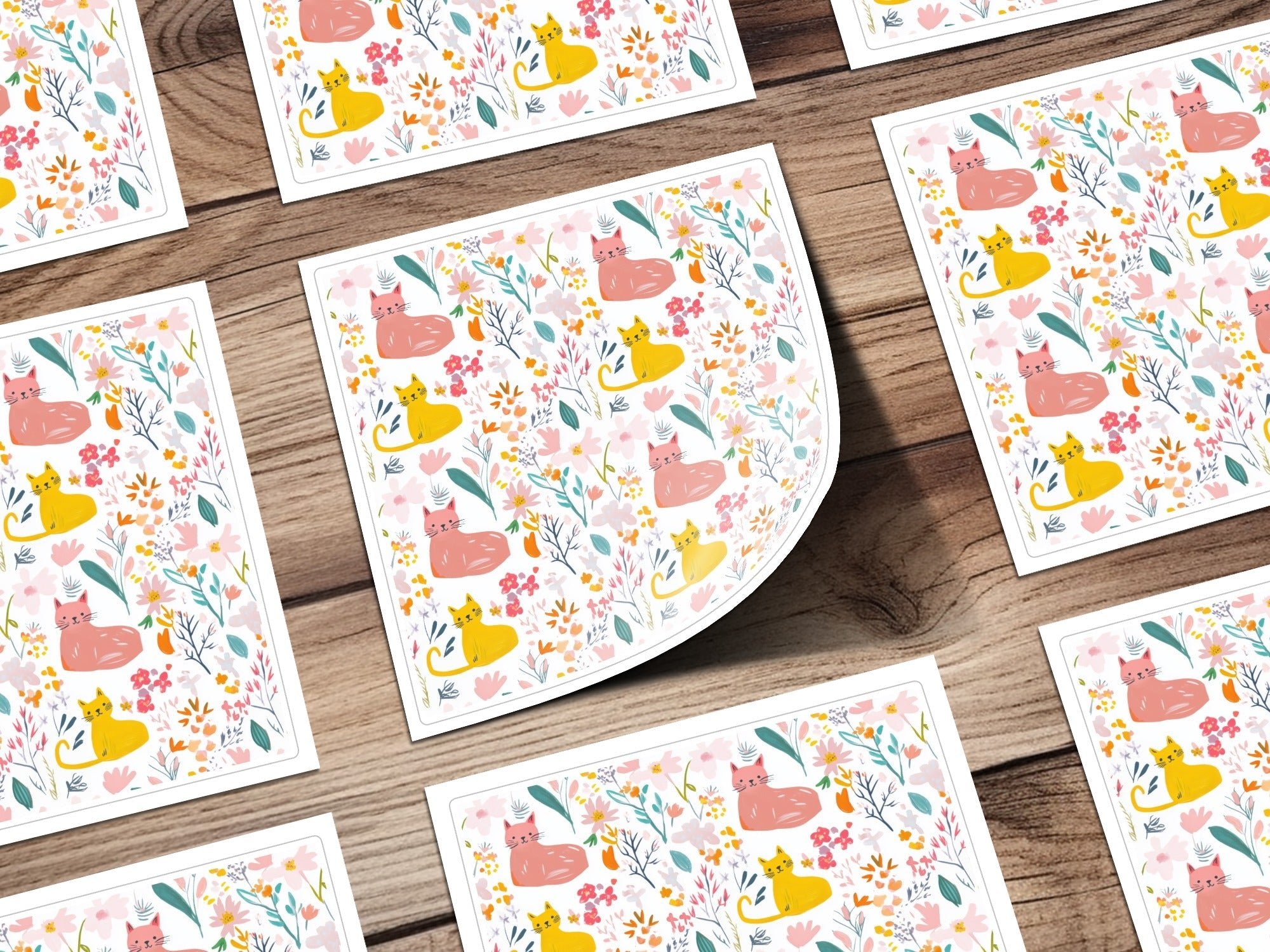 Cat and Flower Digital Seamless Pattern, Animal Floral Design, Pet Fabric, Cute Kitten Image, Download Files, Printable Design, Crafts - Moore and Mountain