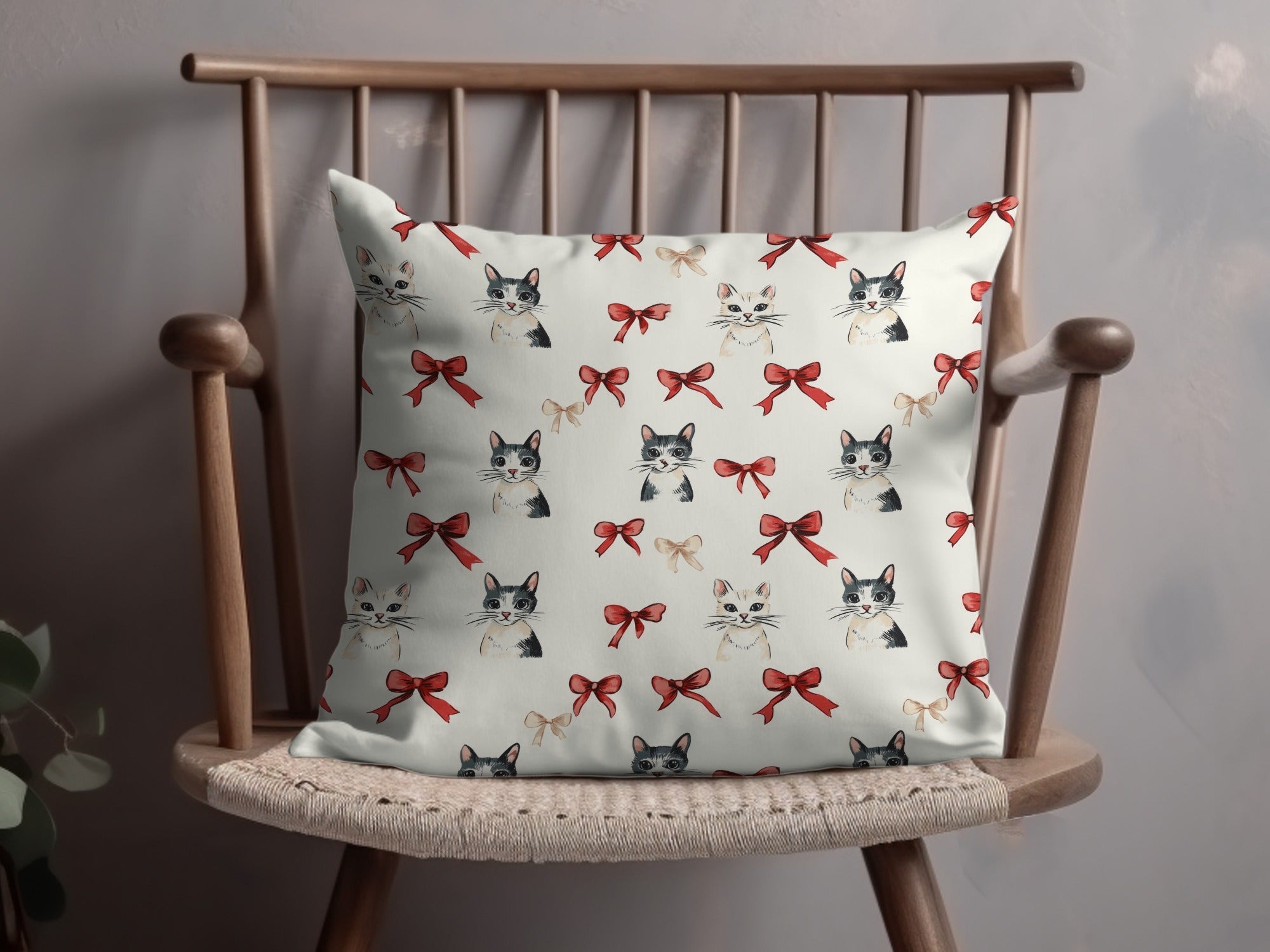 Cat Bow Seamless Pattern, Digital Fabric, Scrapbook Paper, Cute Kitten, Christmas Bows, Digital Download, Commercial Use, Craft Supply - Moore and Mountain