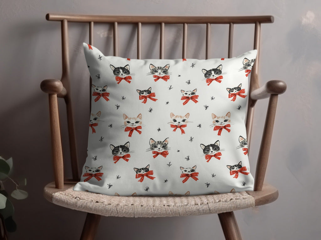 Cat Seamless Pattern Digital, Cute Kitten with Red Bows, Repeat Pattern, Digital Paper Download for Fabric, Scrapbooking 12x12 JPEG - Moore and Mountain