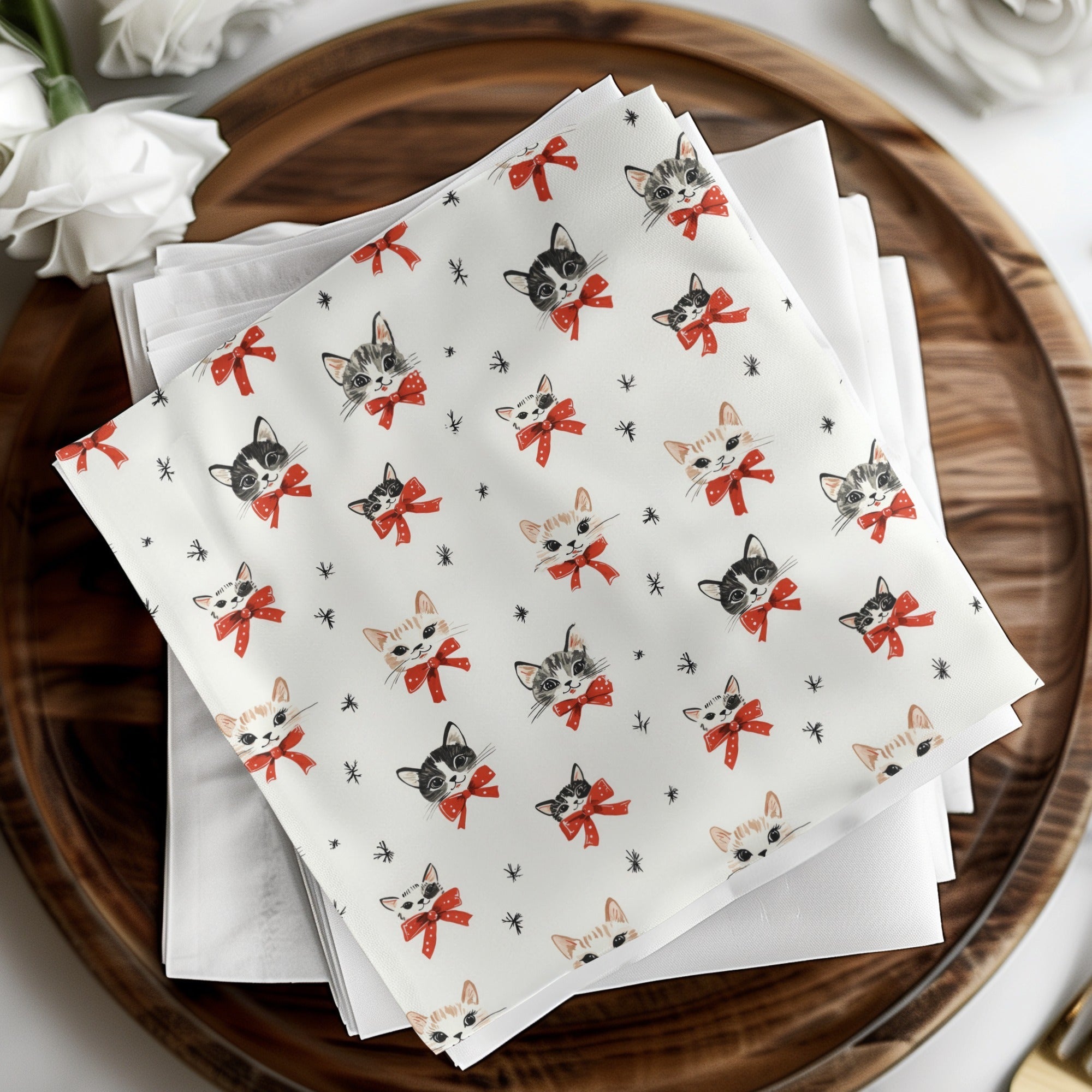 Cat Seamless Pattern Digital, Cute Kitten with Red Bows, Repeat Pattern, Digital Paper Download for Fabric, Scrapbooking 12x12 JPEG - Moore and Mountain