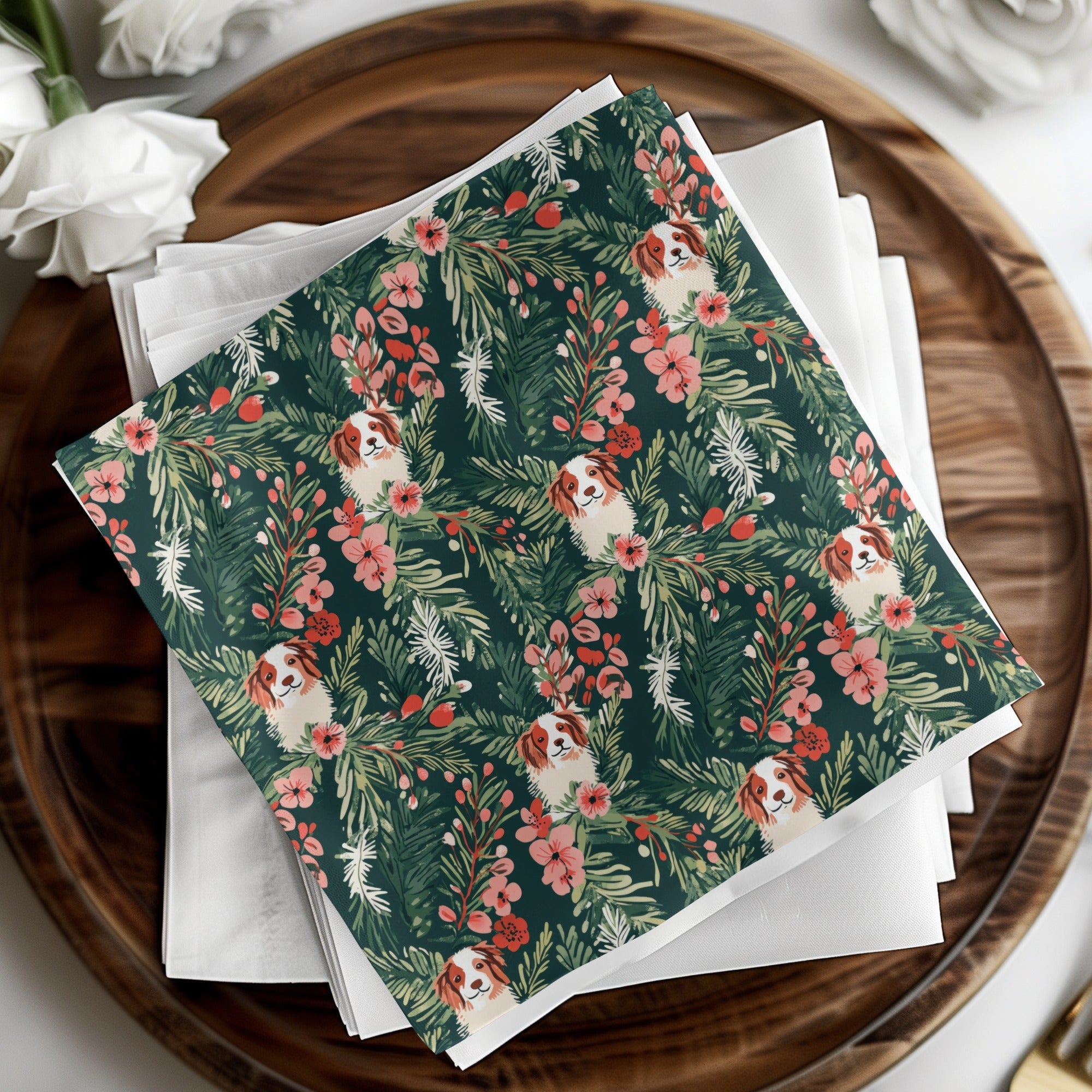 Cavalier Dog Digital Paper, Floral Seamless Pattern, Christmas Design, Pet Fabric Design, Dog Lover Gift, Repeating Pattern, 12x12 JPEG - Moore and Mountain