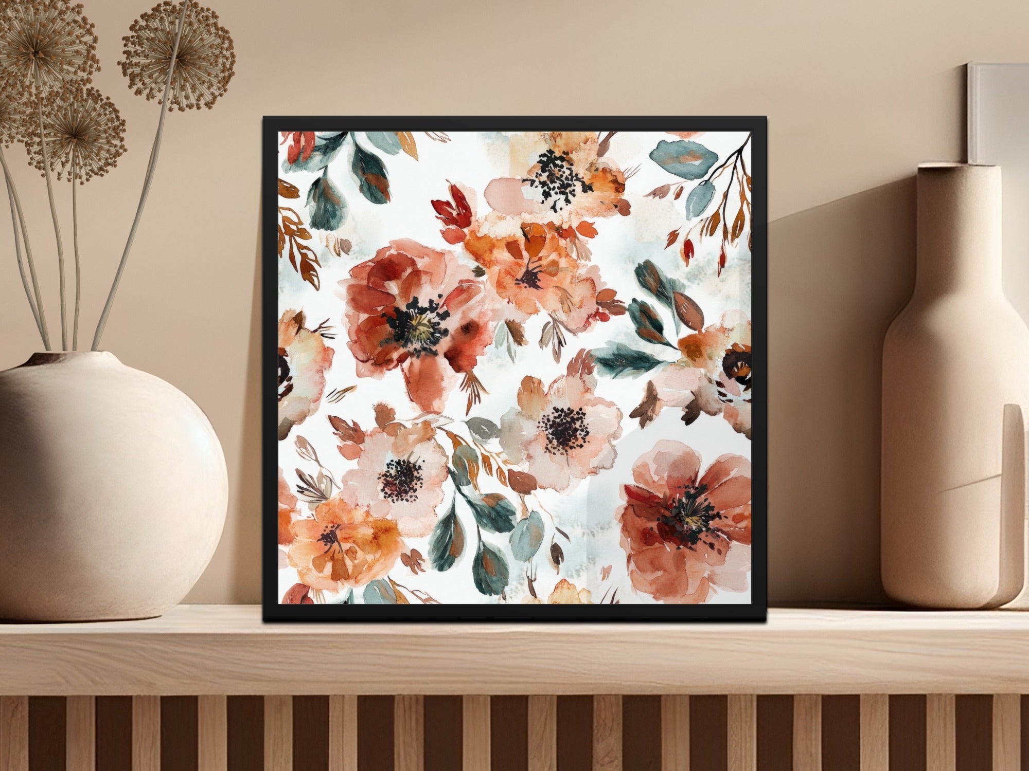 Elegant Floral Pattern Framed Wall Art Decor Print