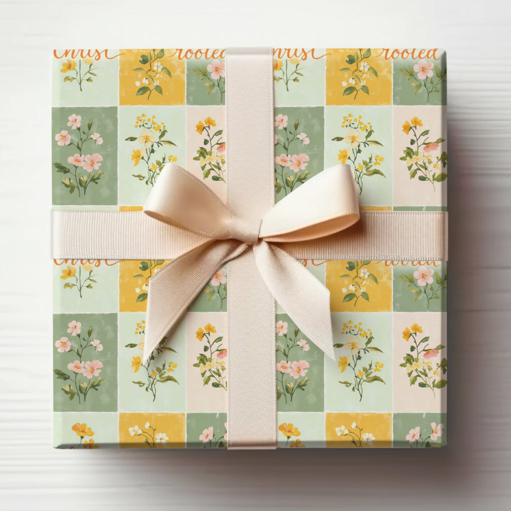 Floral Patterned Gift Box with Cream Ribbon Decor