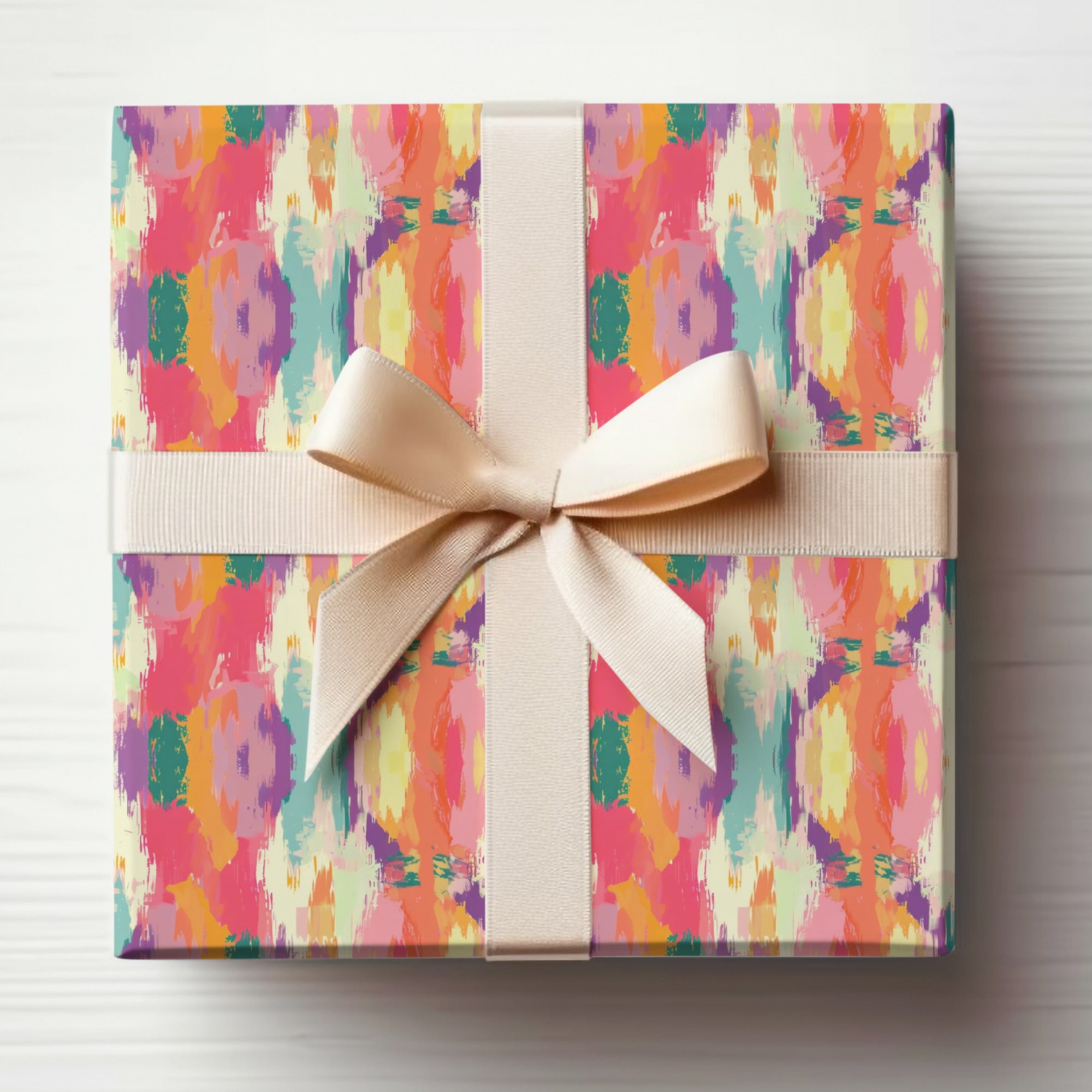 Colorful Abstract Patterned Gift Wrap with Ribbon Decoration