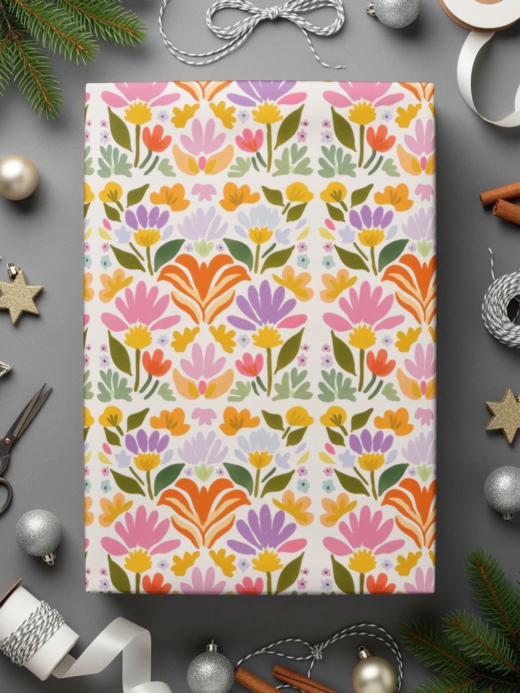 Vibrant Floral Patterned Gift Wrapping Paper Product