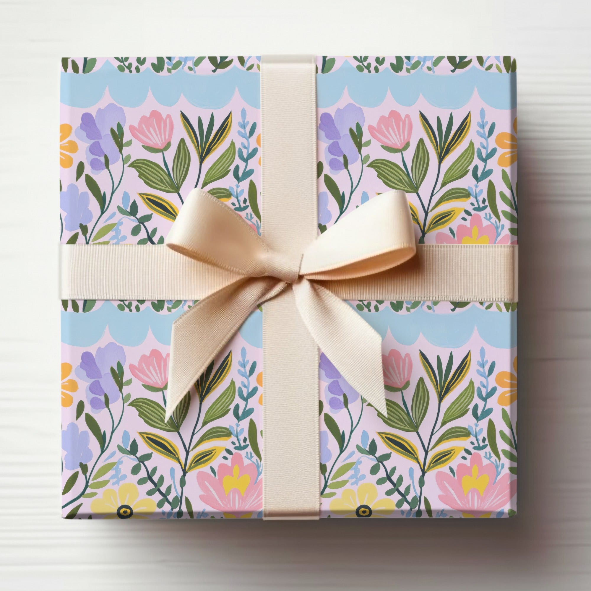 Floral Pattern Gift Box with Ribbon Decorative Wrap
