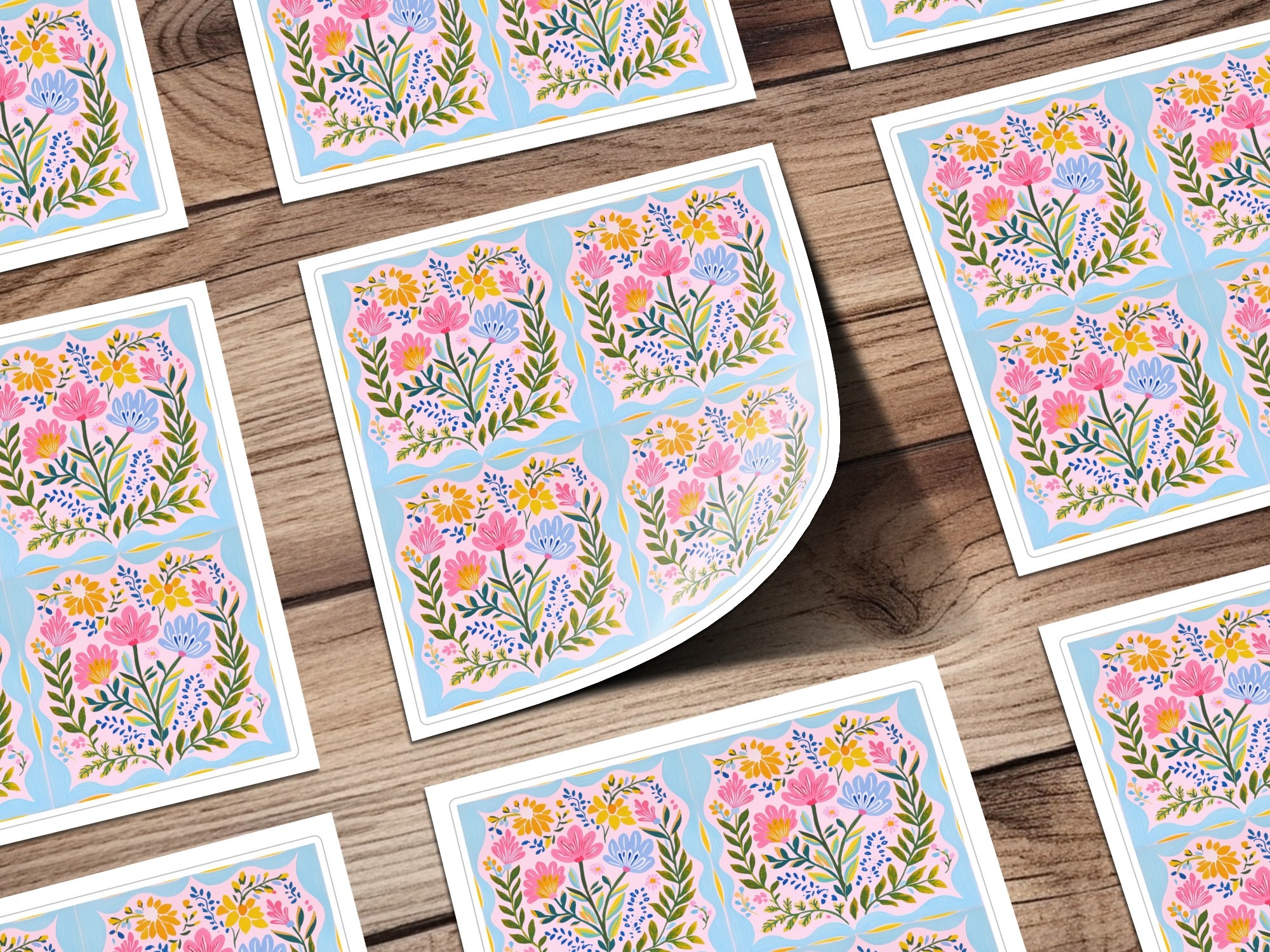 Floral Botanical Pattern with Blue Background Sticker